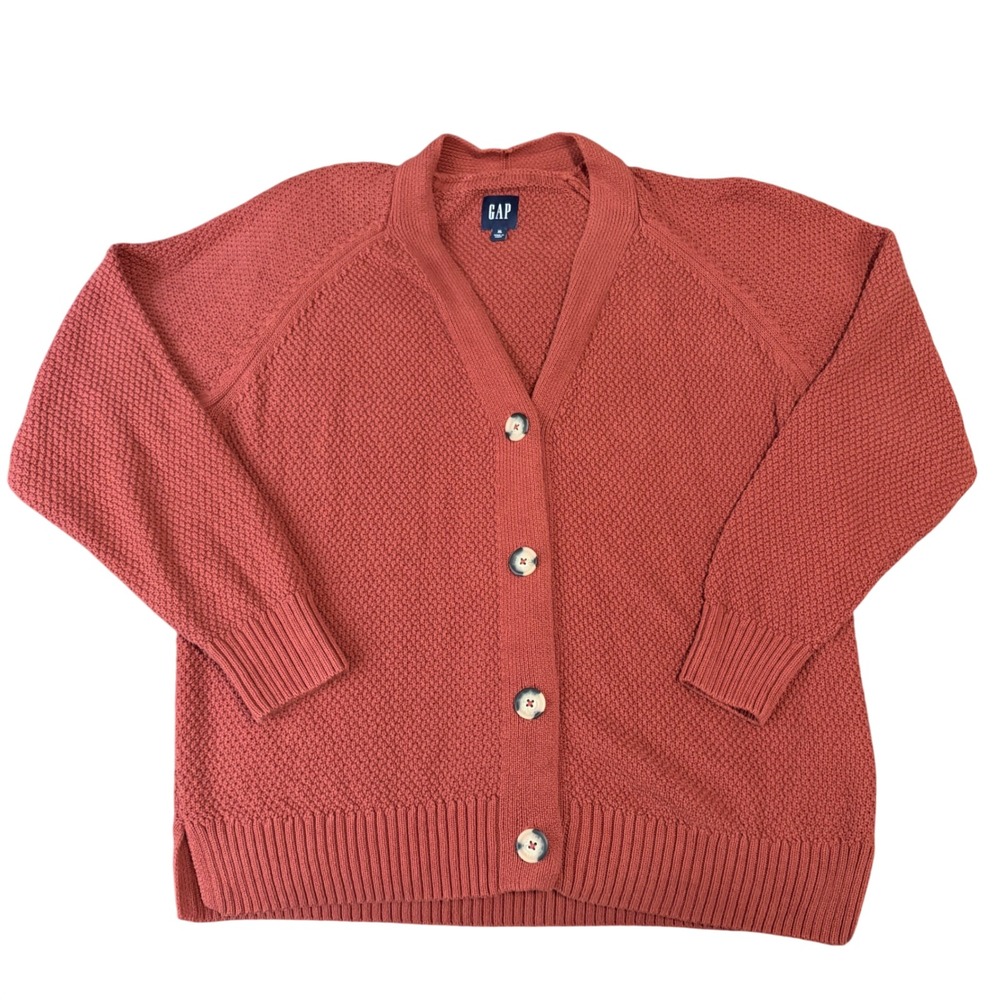 Gap Knit Cardigan Sweater Button Up Rust Orange 100% Cotton Earthy Fall Autumn